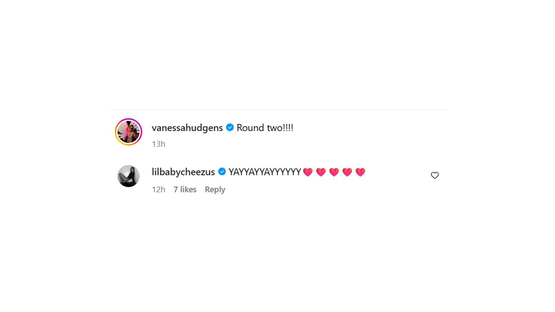Chase Bellinger's comment on Vanessa Hudgens' pregnancy announcement post (Source: Instagram @vanessahudgens)